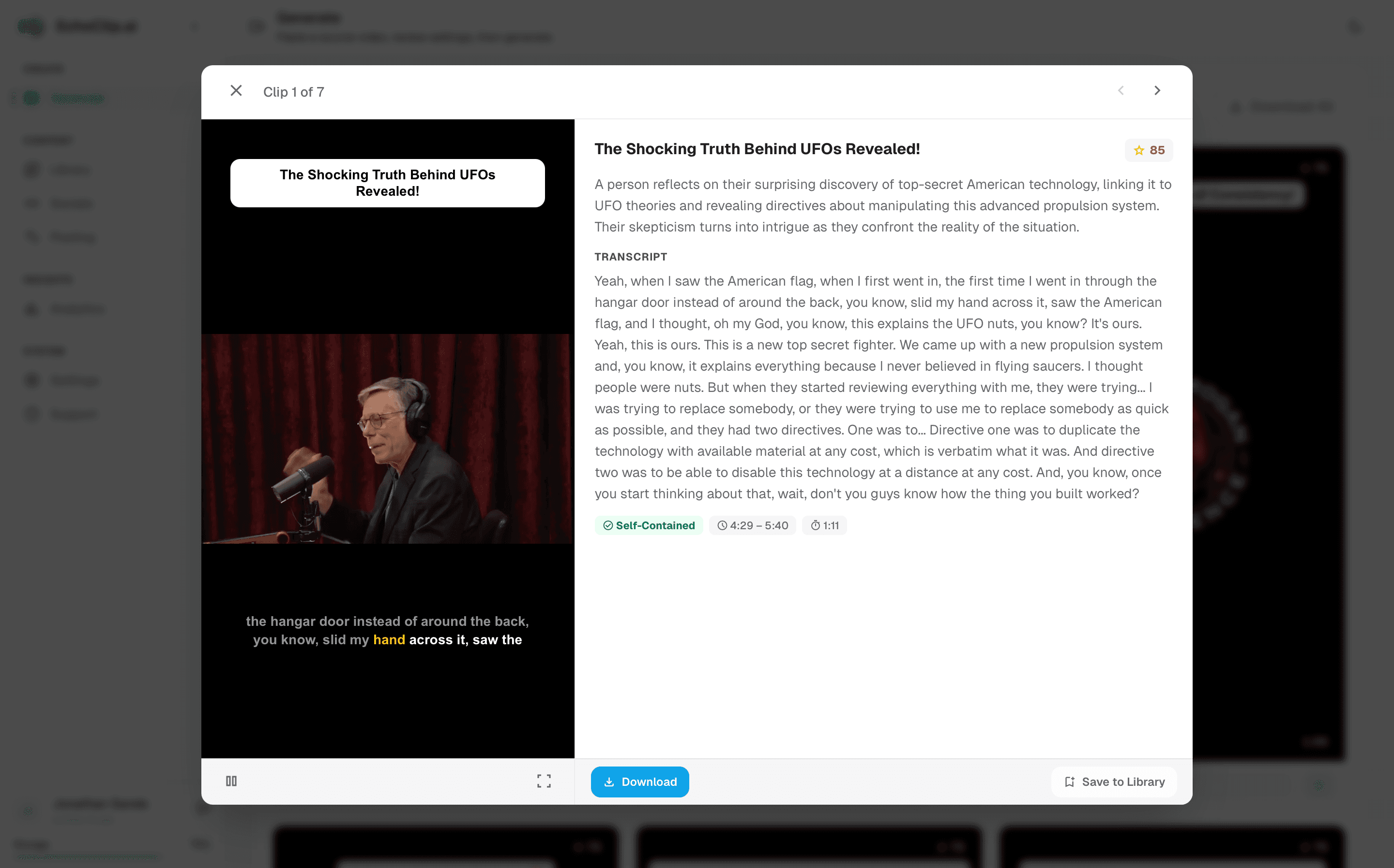 The clip detail view